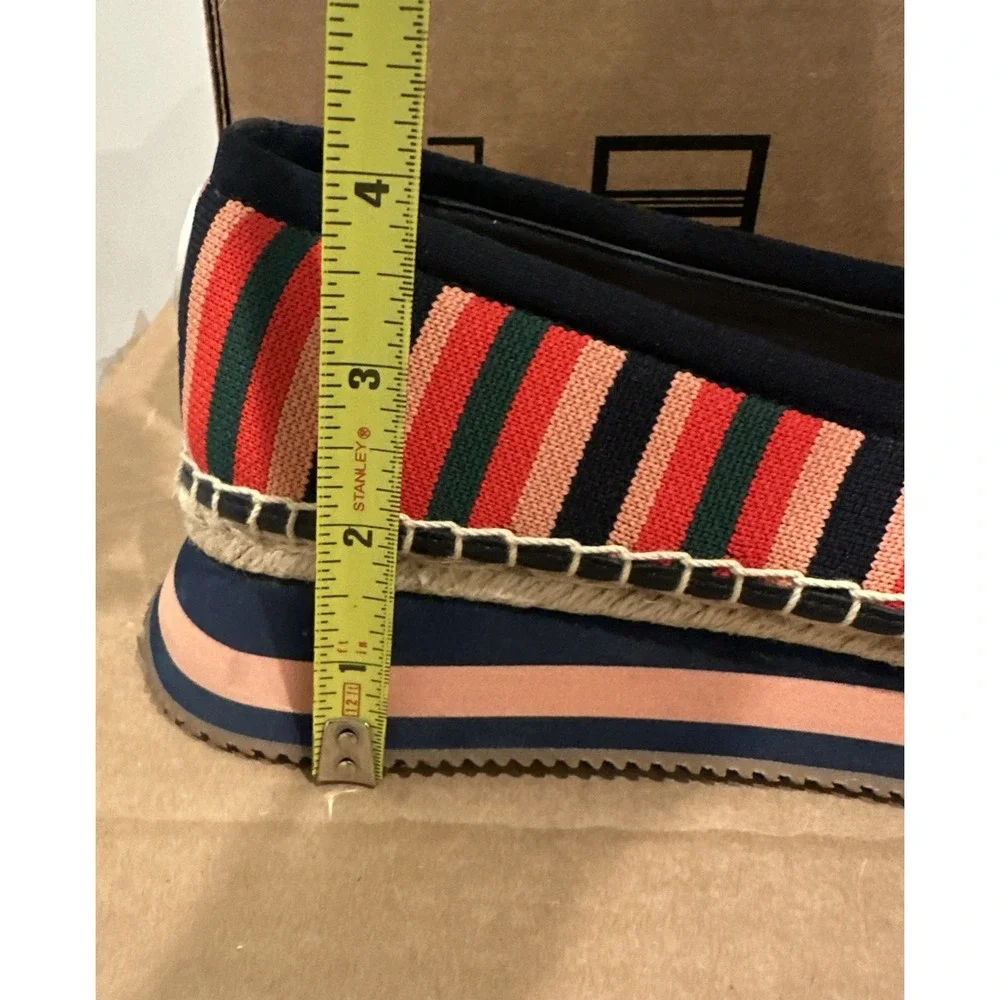 Tory Burch 9.5M Daisy Sport Multi Stripe Circular Knit Reva Bow Espadrille Flats